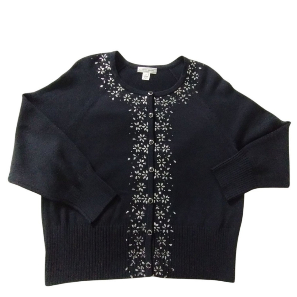St. John Sport Womens size XL Santana Knit Embellished Cardigan Old Money Luxury